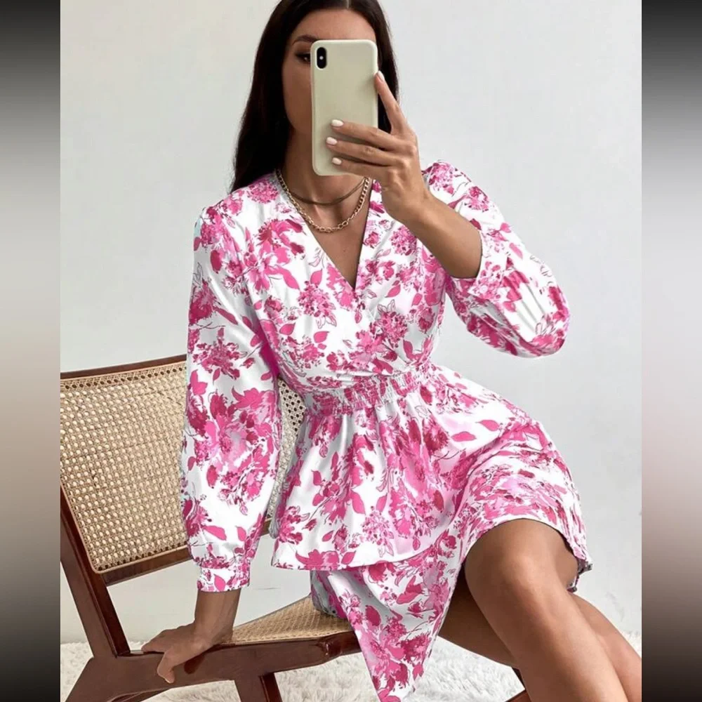 Boho floral print t shirred waist dress - Picture 13 of 13